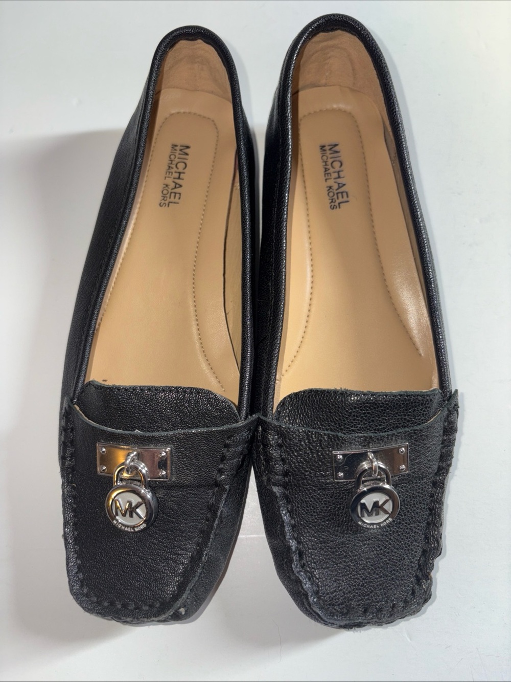 Michael Kors Black Leather MK Charm Driving Loafers